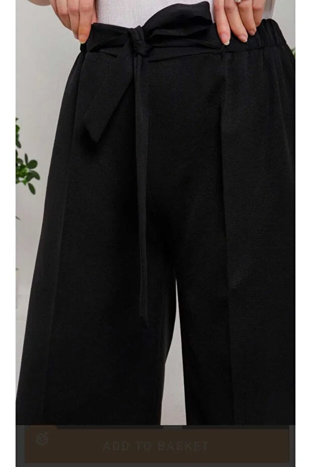 Women’s Crepe Wide-Leg Pants with Drawstring Waist - MRS.IDEA