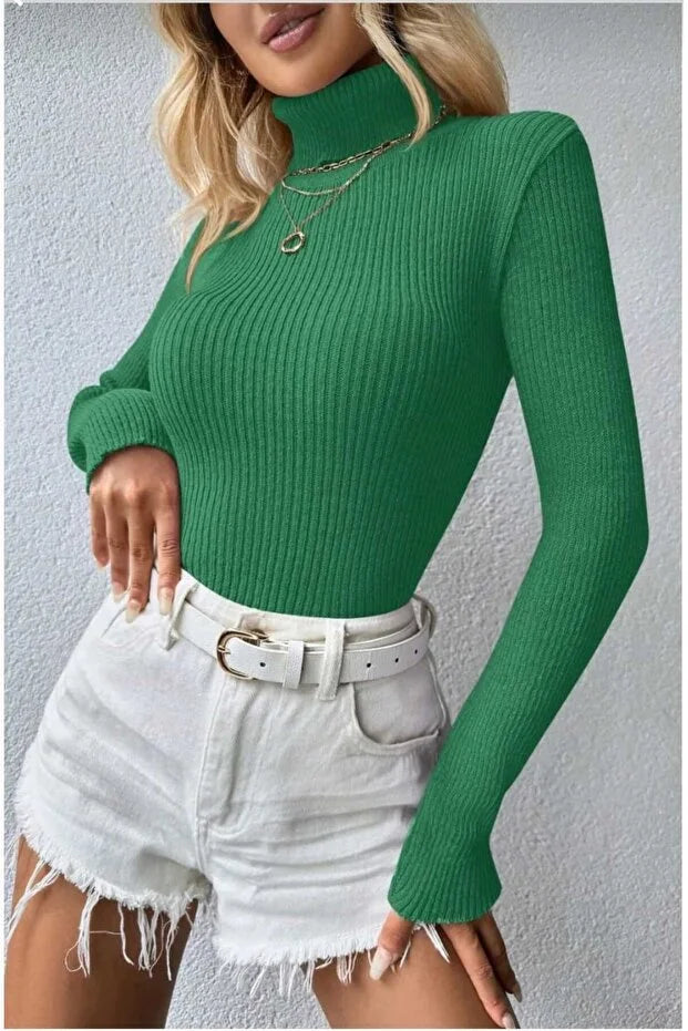 Women’s Full Turtleneck Stretch Knit Sweater - MRS.IDEA