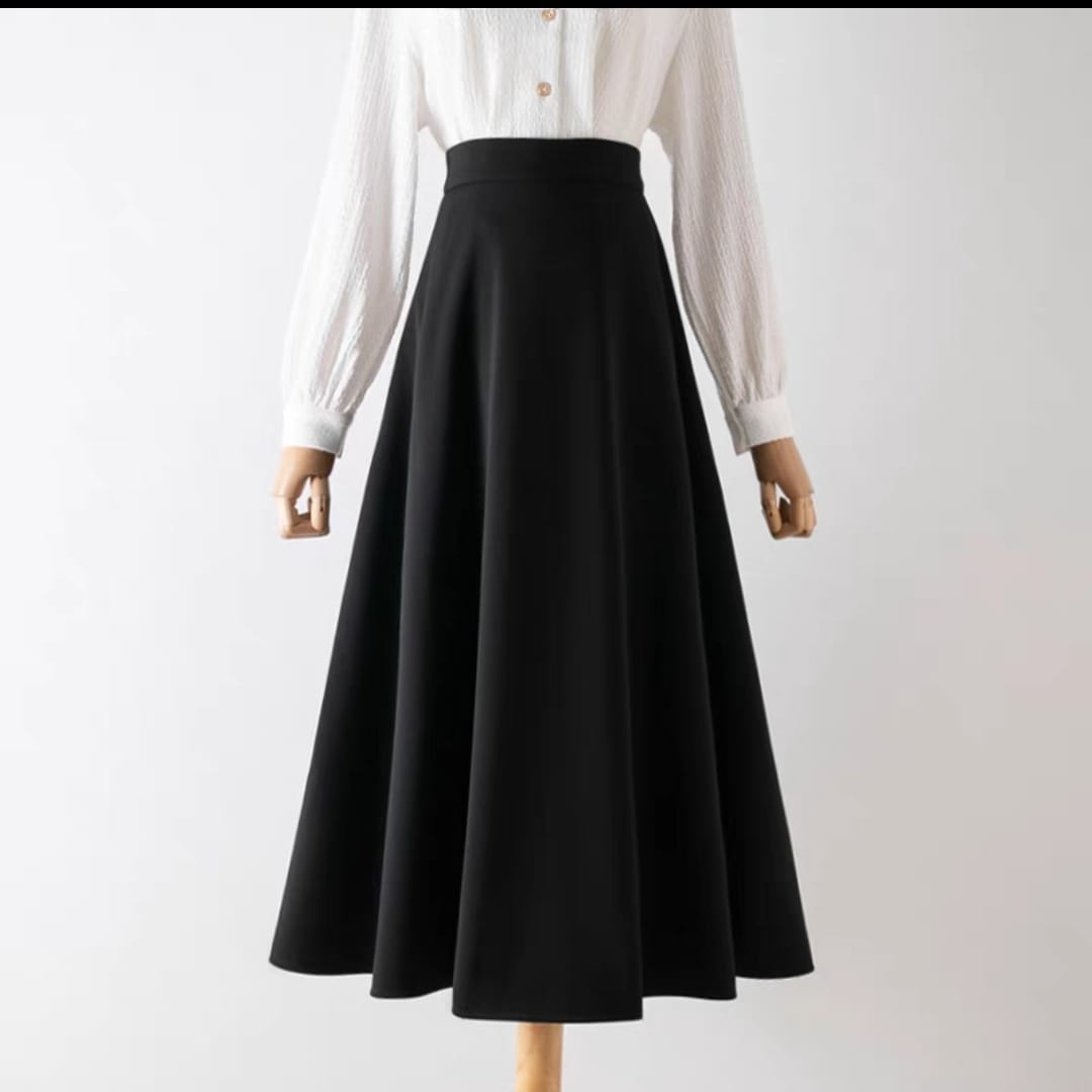 Women's Scuba Crepe Elastic Waist Kilo Skirt Black