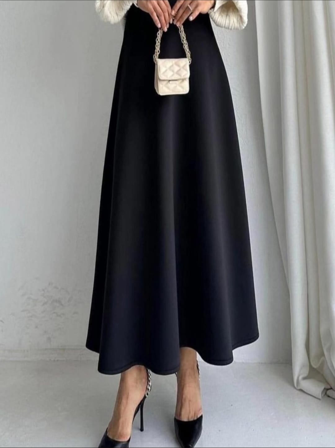 Women's Scuba Crepe Elastic Waist Kilo Skirt Black