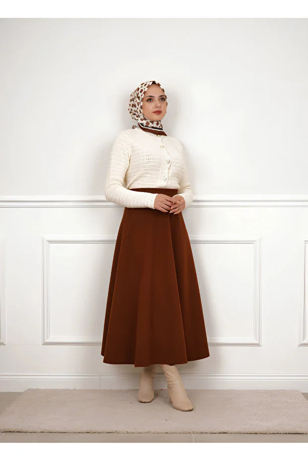 Scuba Crepe Flared Skirt with Elastic Waist - MRS.IDEA