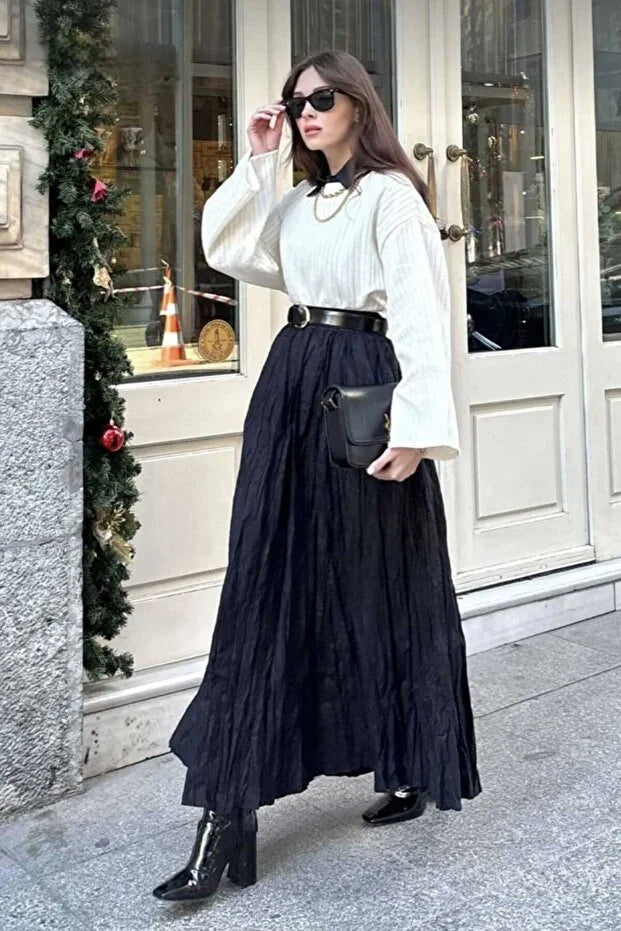 Women’s Long Wrinkled Flared Modest Skirt - MRS.IDEA