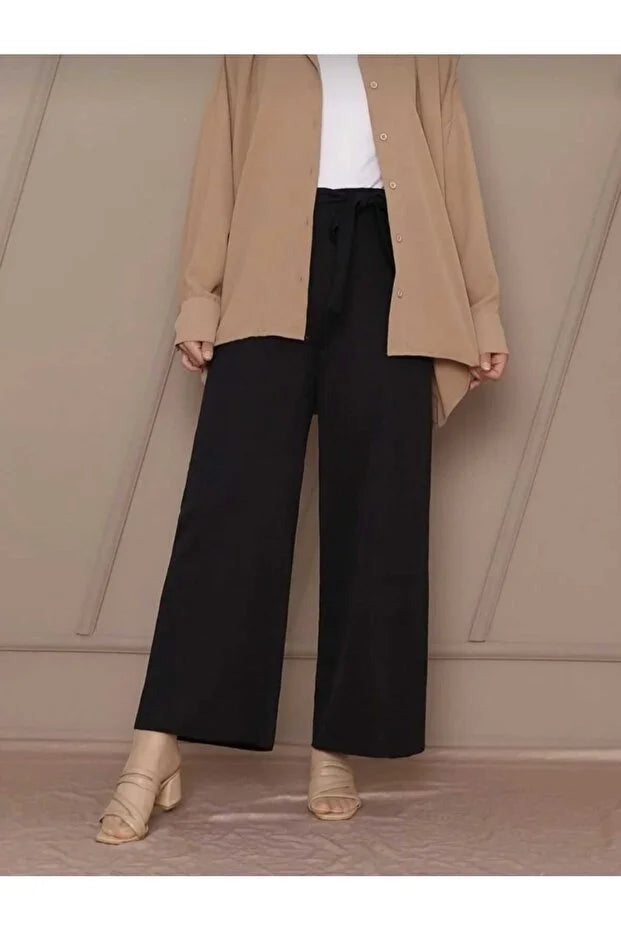 Women’s Crepe Wide-Leg Pants with Drawstring Waist - MRS.IDEA