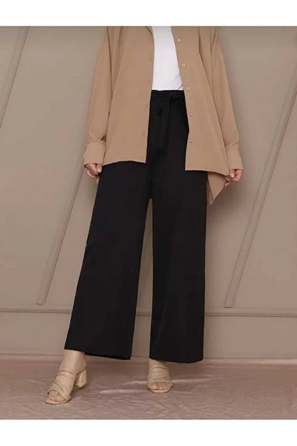 Women’s Crepe Wide-Leg Pants with Drawstring Waist - MRS.IDEA