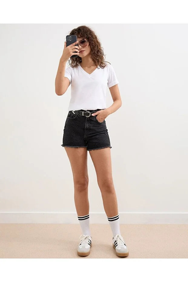 Women’s Grey V-Neck Basic Knitted Cotton Jersey T-Shirt - MRS.IDEA