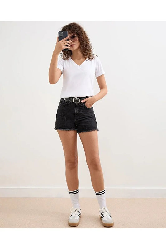 Women’s Grey V-Neck Basic Knitted Cotton Jersey T-Shirt - MRS.IDEA