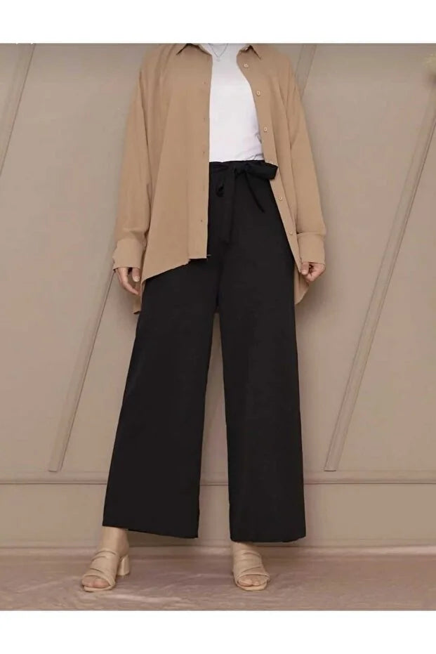 Women’s Crepe Wide-Leg Pants with Drawstring Waist - MRS.IDEA