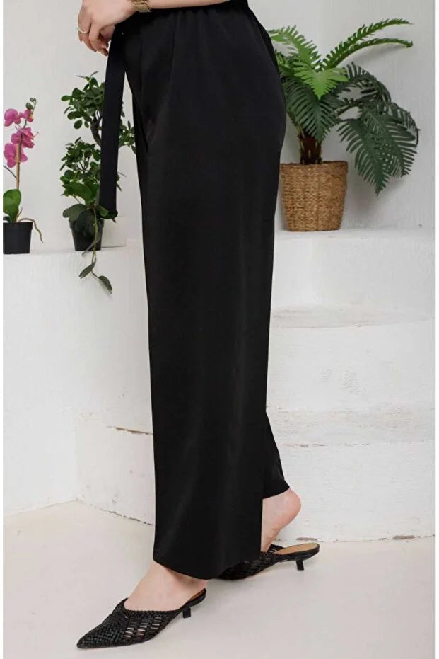 Women’s Crepe Wide-Leg Pants with Drawstring Waist - MRS.IDEA