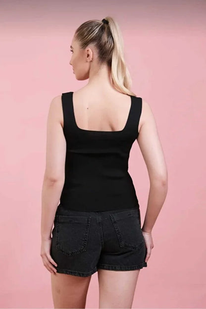 Women’s Square-Neck Thick-Strap Thin Knit Tank Top - MRS.IDEA