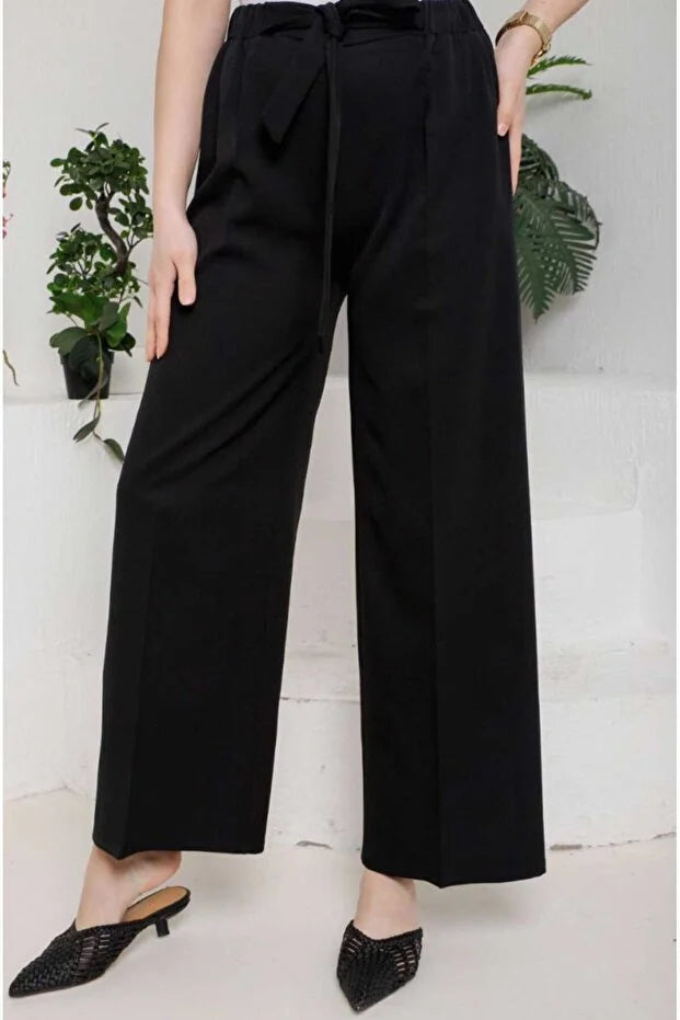 Women’s Crepe Wide-Leg Pants with Drawstring Waist - MRS.IDEA