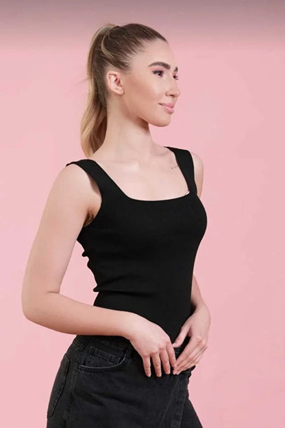 Women’s Square-Neck Thick-Strap Thin Knit Tank Top - MRS.IDEA