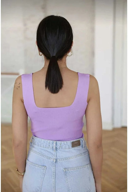 Women’s Square-Neck Thick-Strap Thin Knit Tank Top - MRS.IDEA