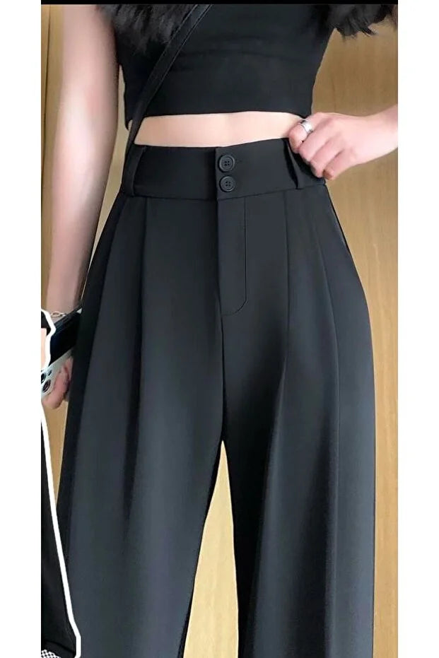 Women’s High-Waist Double-Button Detail Palazzo Pants - MRS.IDEA