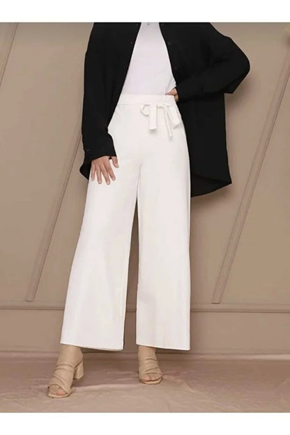 Women’s Crepe Wide-Leg Pants with Drawstring Waist - MRS.IDEA
