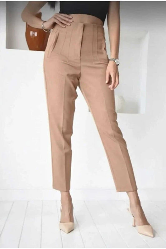 Women’s High-Waist Pleated Fabric Pants - MRS.IDEA