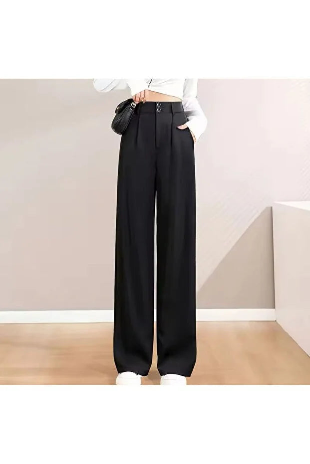Women’s High-Waist Double-Button Detail Palazzo Pants - MRS.IDEA