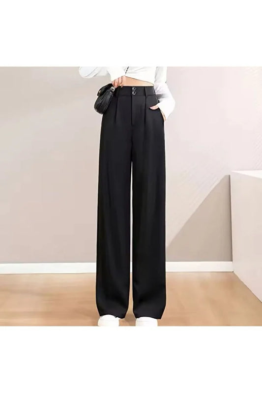 Women’s High-Waist Double-Button Detail Palazzo Pants - MRS.IDEA