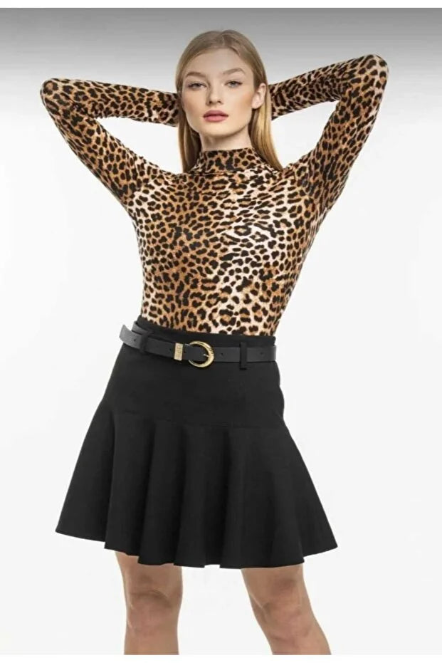 Brown Women’s Leopard Print Stretch Fabric Blouse - MRS.IDEA