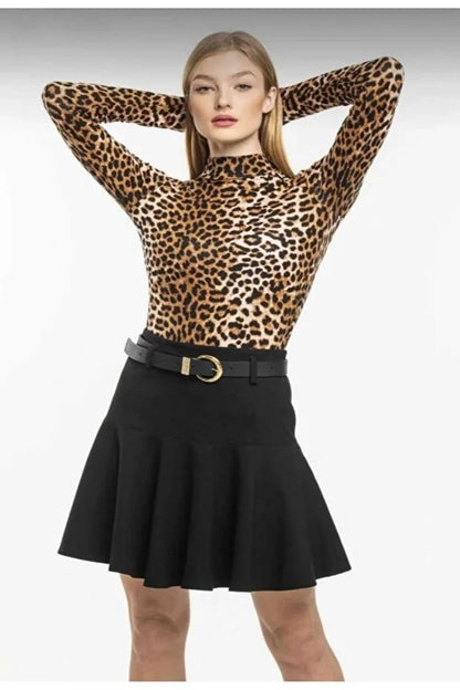 Brown Women’s Leopard Print Stretch Fabric Blouse - MRS.IDEA