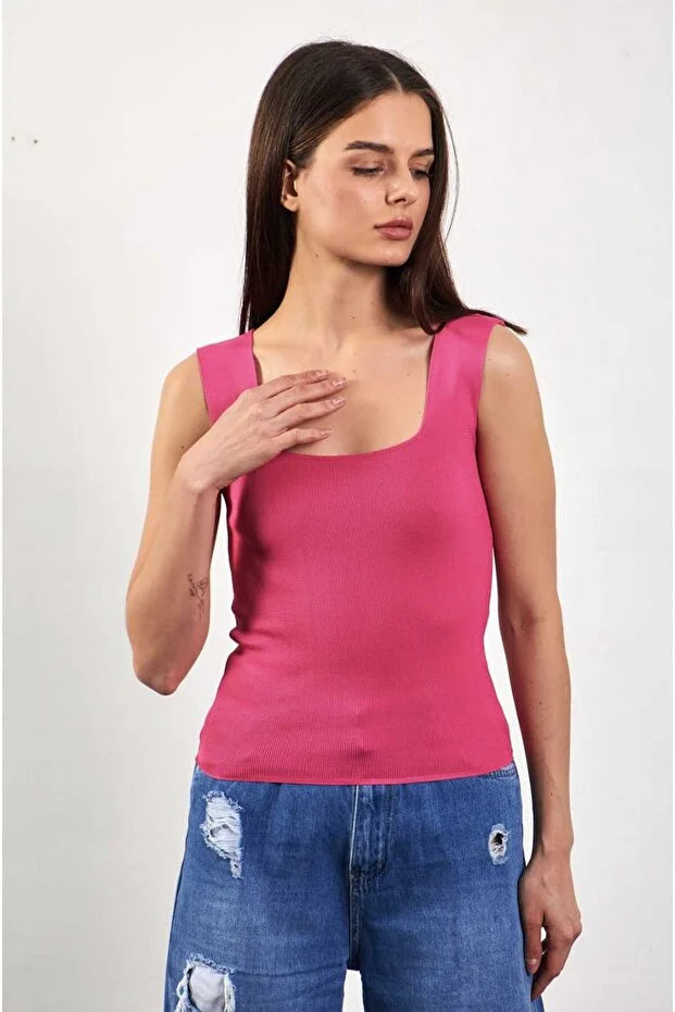 Women’s Square-Neck Thick-Strap Thin Knit Tank Top - MRS.IDEA