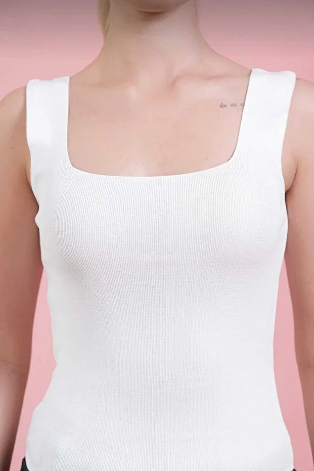 Women’s Square-Neck Thick-Strap Thin Knit Tank Top - MRS.IDEA