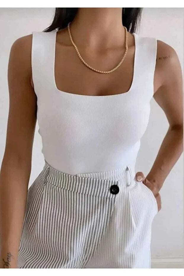 Women’s Square-Neck Thick-Strap Thin Knit Tank Top - MRS.IDEA