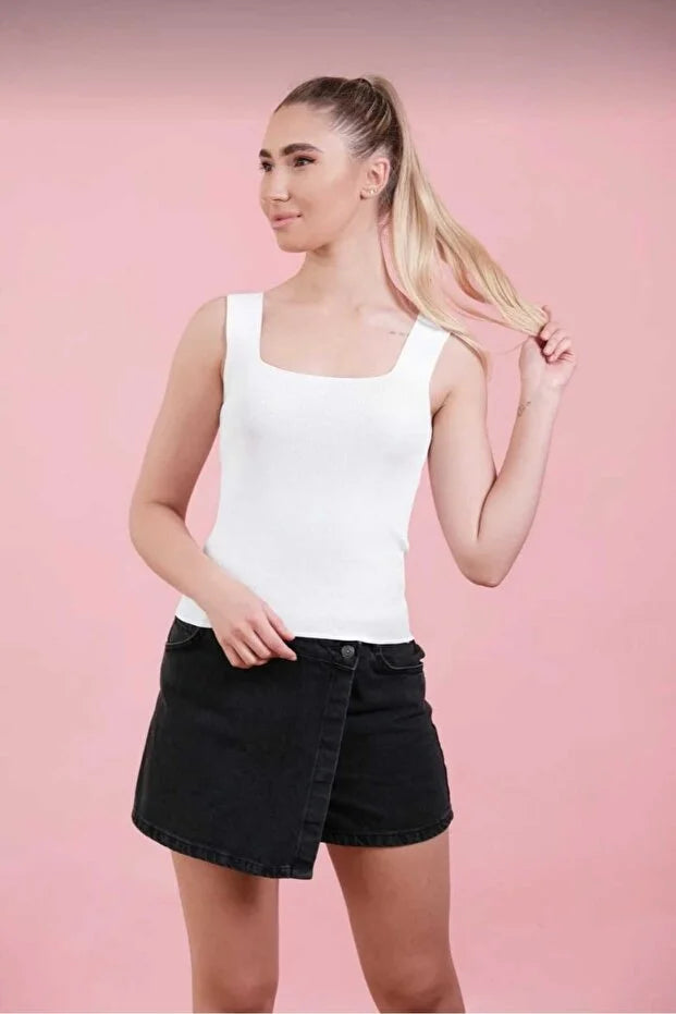 Women’s Square-Neck Thick-Strap Thin Knit Tank Top - MRS.IDEA