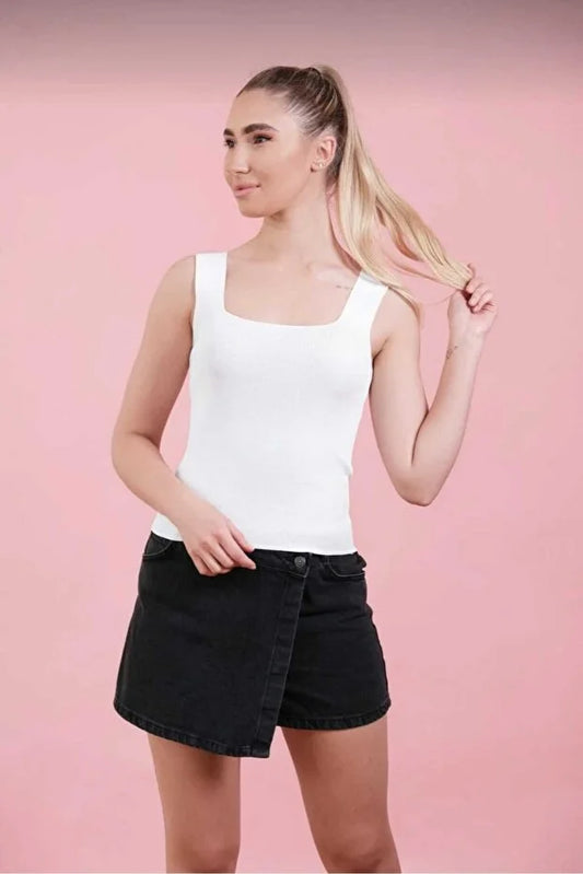 Women’s Square-Neck Thick-Strap Thin Knit Tank Top - MRS.IDEA