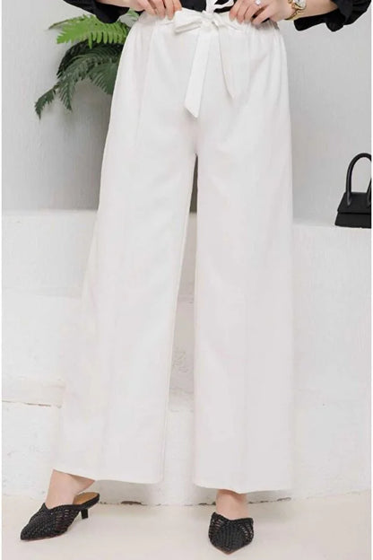 Women’s Crepe Wide-Leg Pants with Drawstring Waist - MRS.IDEA