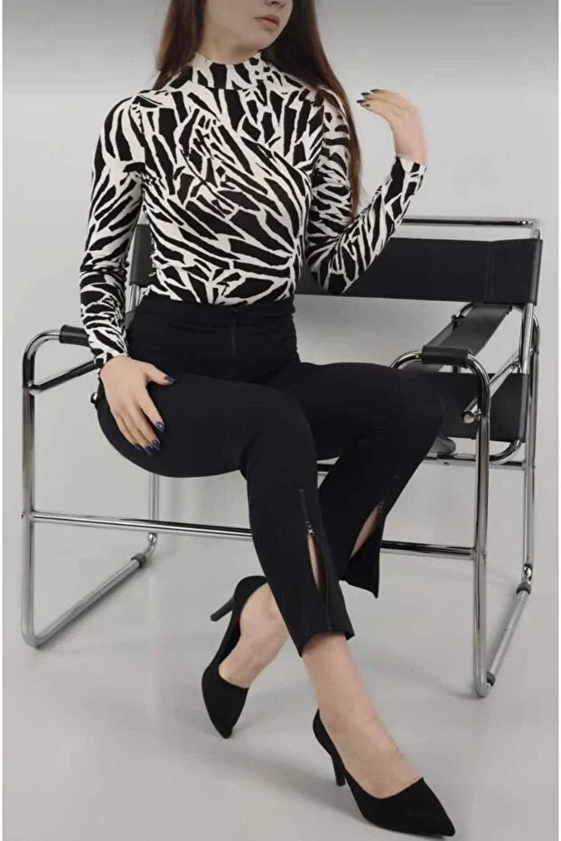 Women’s High-Neck Viscose Body with Cracked Mirror Pattern - MRS.IDEA