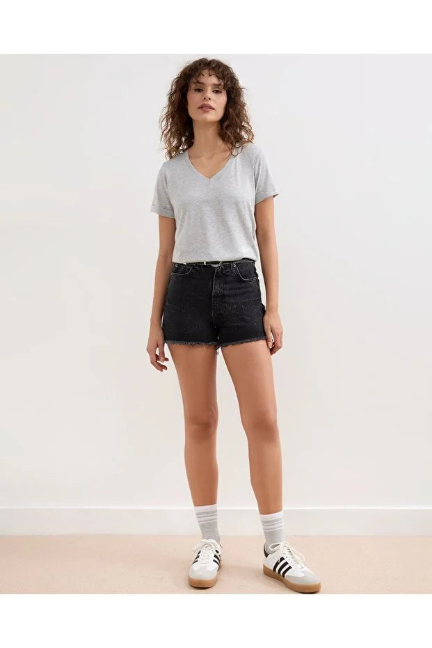 Women’s Grey V-Neck Basic Knitted Cotton Jersey T-Shirt - MRS.IDEA