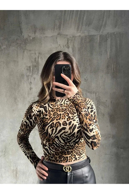 Markatrend Women’s Leopard Print Stretch Fabric Blouse – Mix Leopard - MRS.IDEA