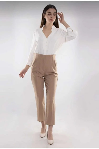 Women’s High-Waist Pleated Fabric Pants - MRS.IDEA