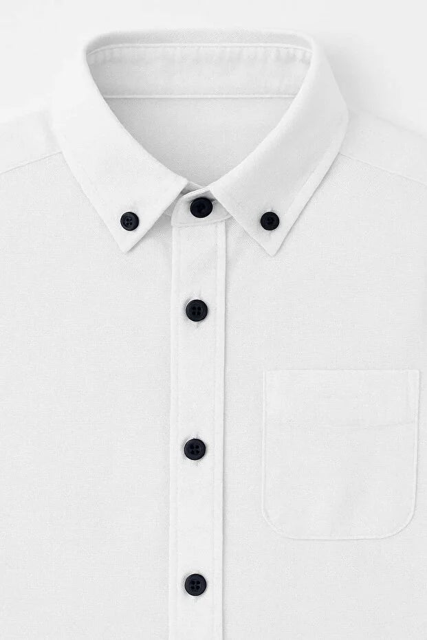 White Boys’ Long-Sleeve Button-Down Collar Classic Shir - MRS.IDEA