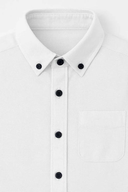 White Boys’ Long-Sleeve Button-Down Collar Classic Shir - MRS.IDEA