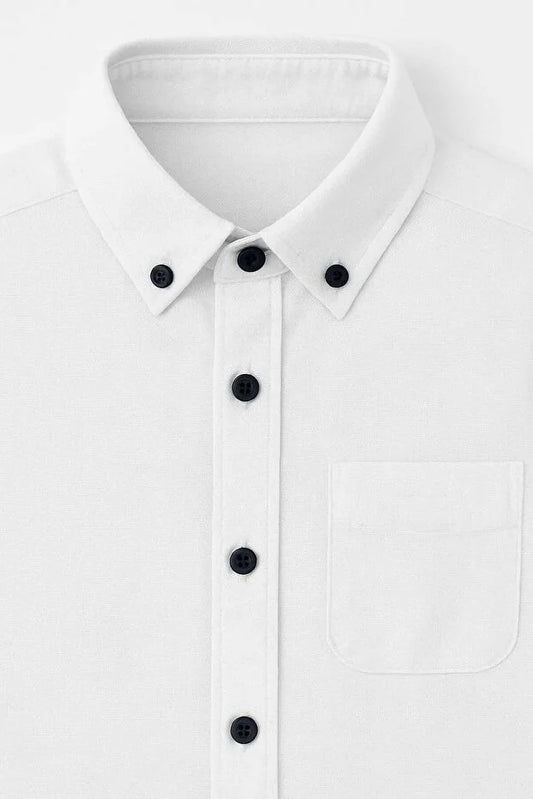 White Boys’ Long-Sleeve Button-Down Collar Classic Shir - MRS.IDEA