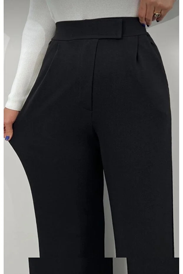 Women’s Black High-Waist Velcro Closure Plaza Pants - MRS.IDEA