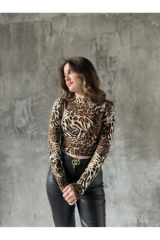 Markatrend Women’s Leopard Print Stretch Fabric Blouse – Mix Leopard - MRS.IDEA