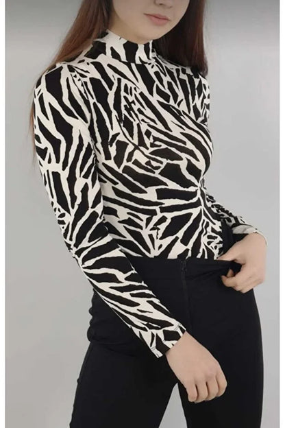 Women’s High-Neck Viscose Body with Cracked Mirror Pattern - MRS.IDEA