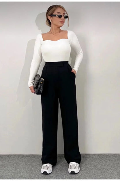 Women’s Black High-Waist Velcro Closure Plaza Pants - MRS.IDEA