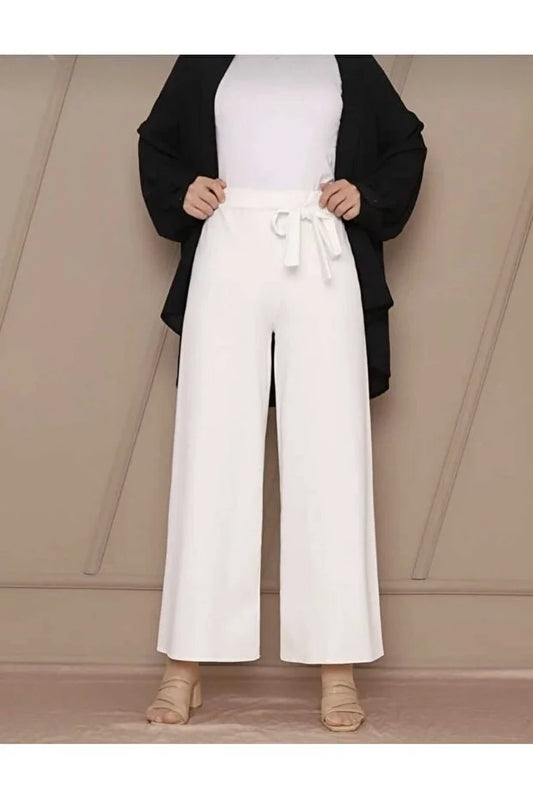 Women’s Crepe Wide-Leg Pants with Drawstring Waist - MRS.IDEA