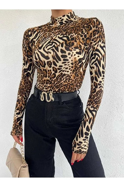 Markatrend Women’s Leopard Print Stretch Fabric Blouse – Mix Leopard - MRS.IDEA