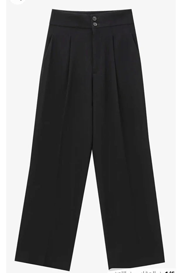 Women’s High-Waist Double-Button Detail Palazzo Pants - MRS.IDEA