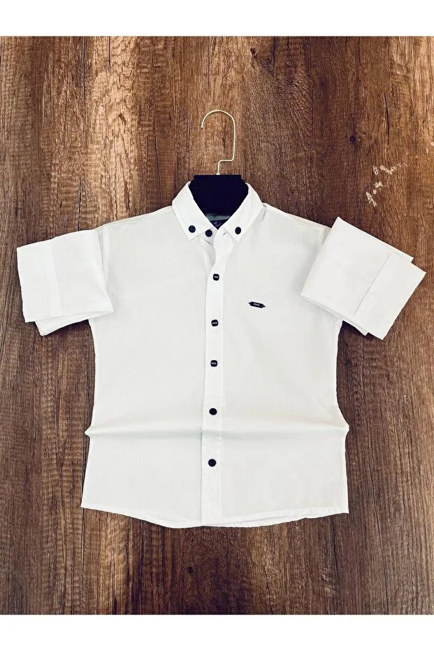 White Boys’ Long-Sleeve Button-Down Collar Classic Shir - MRS.IDEA