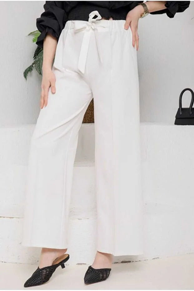 Women’s Crepe Wide-Leg Pants with Drawstring Waist - MRS.IDEA