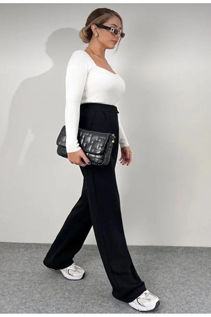 Women’s Black High-Waist Velcro Closure Plaza Pants - MRS.IDEA