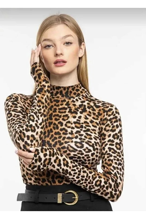 Brown Women’s Leopard Print Stretch Fabric Blouse - MRS.IDEA