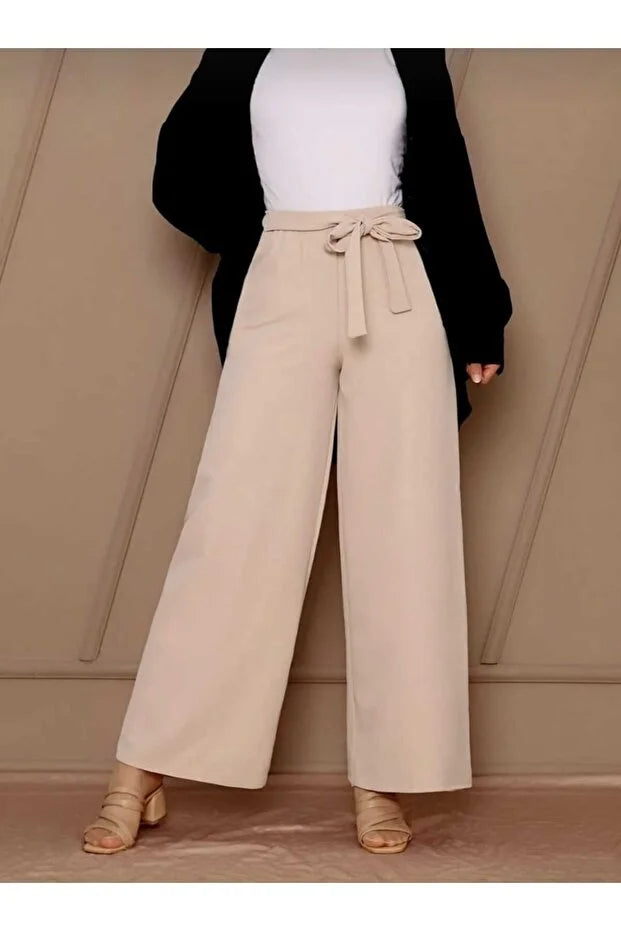 Women’s Crepe Wide-Leg Pants with Drawstring Waist - MRS.IDEA