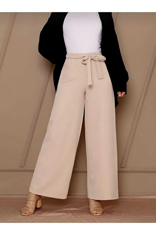 Women’s Crepe Wide-Leg Pants with Drawstring Waist - MRS.IDEA
