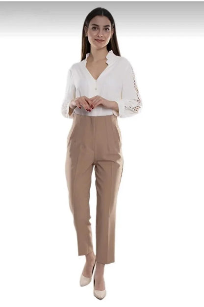 Women’s High-Waist Pleated Fabric Pants - MRS.IDEA